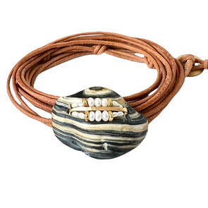 Seashell + Pearls + Hammered 16 Karat Gold Bracelet